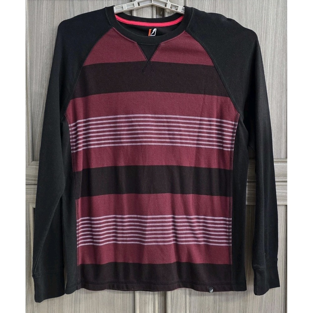 Amplify Men's Long Sleeve Fleck Thermal Black Maroon  Pullover Shirt XL